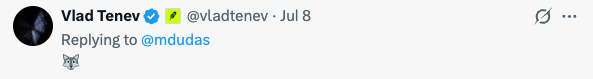 Vlad Tenev replying with a wolf emoji